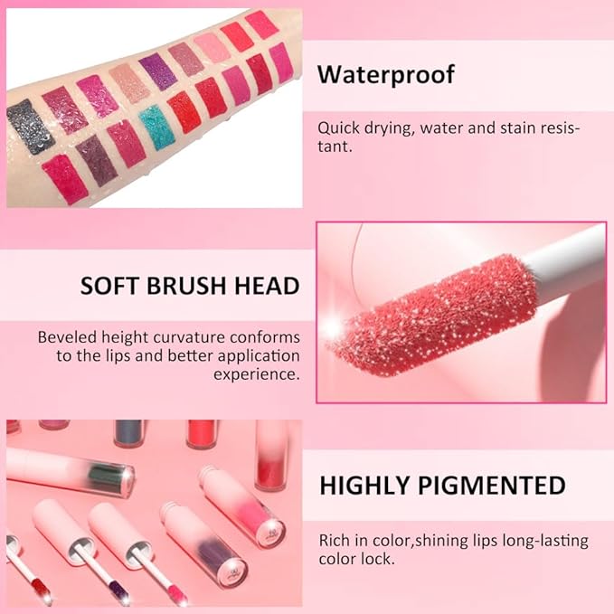 Matte to Glitter Liquid Lipstick Lip Makeup,Diamond Shiny Bright Red Glitter Sparkly Glossy Metallic Shimmer Sparkle Waterproof Lip Stick Lip Gloss for Women Lip Stain Long Lasting 24 hours