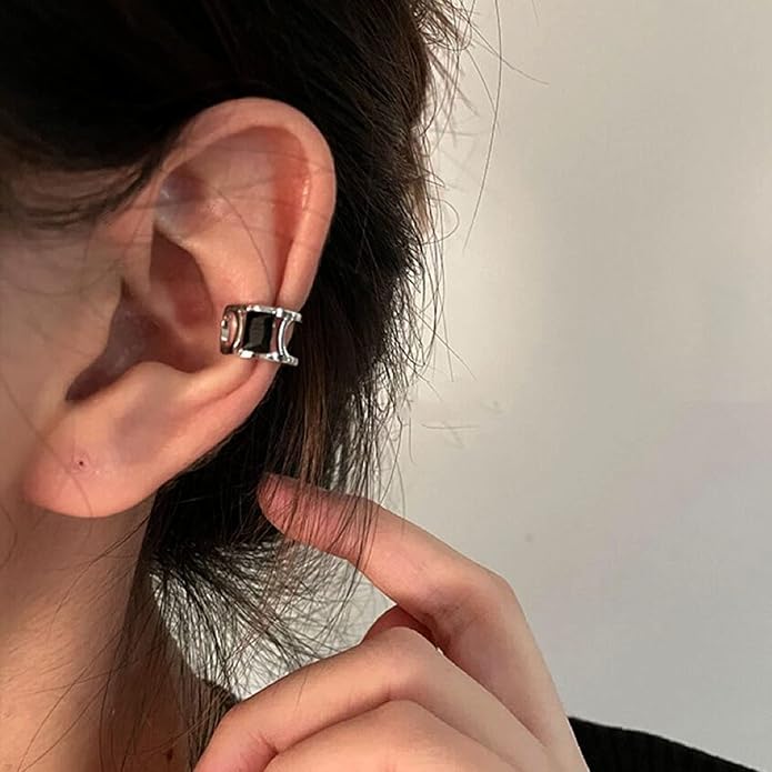 Vintage Crystal Ear Cuff Earrings Black