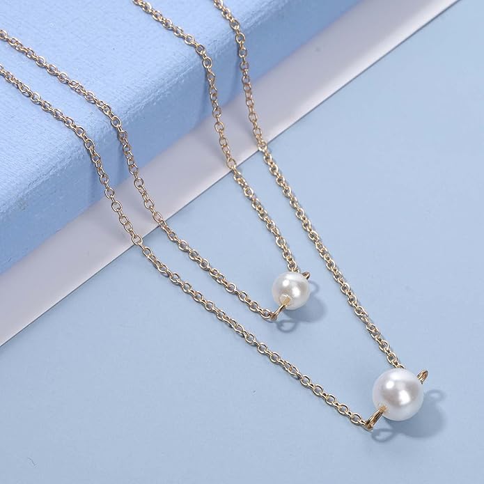 Boho Layered Pearl Necklace Choker Gold