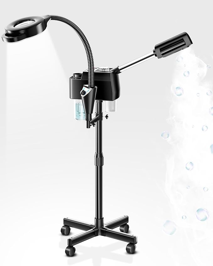 Facial Steamer Professional with 5X Magnifying Lamp, Facial Steamer on Wheels for Spa, Steamer for Face with Time Setting, Face Steamer for Facial Deep Cleaning for Esthetician(53inch)