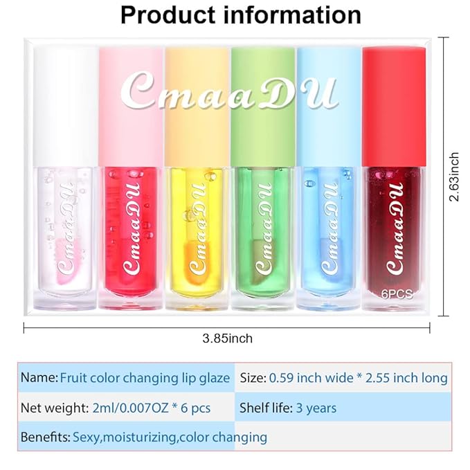 BINGBRUSH 6 Pcs Fruity Color Changing Lip Gloss lipstick, Pink Magic Mood Lip Oil Tinted,Temperature Color Change Lip Stain Lip Balm, Longlasting Lips Will Not Dry Out