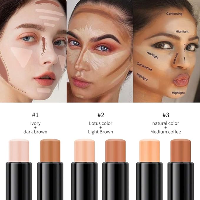 MEICOLY Cream Contour Stick Trio,Bronzer Highlighter Stick,2 in Makeup,6 Colors