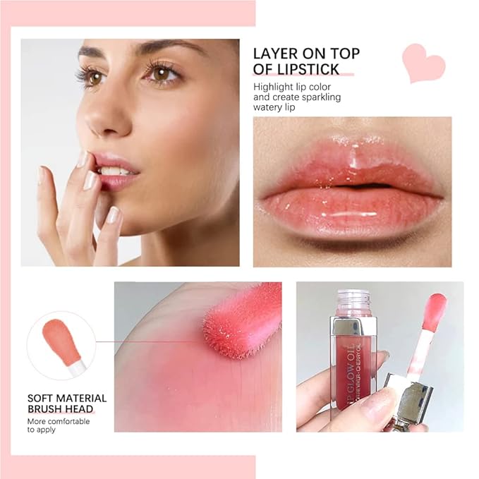 Charm Kiss Hydrating Lip Glow Oil, Moisturizing Lip Oil Gloss Transparent Plumping Lip Gloss, Transparent Toot Lip Oil, Korean Fashion Lip GlossLip Oil Tinted for Lip Care and Dry Lips-