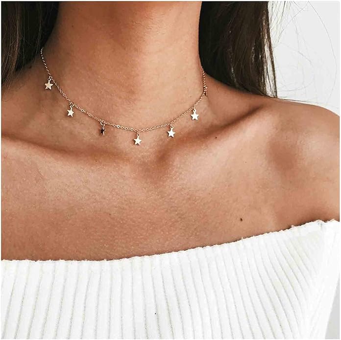 Boho Star Choker Necklace Gold Star Dangle Necklace