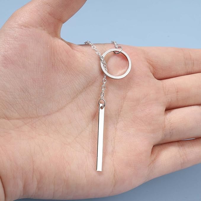 Boho Circle Bar Lariat Necklace Silver Drop Bar