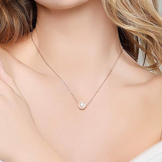 Single Pearl Pendant Necklace Chain Gold