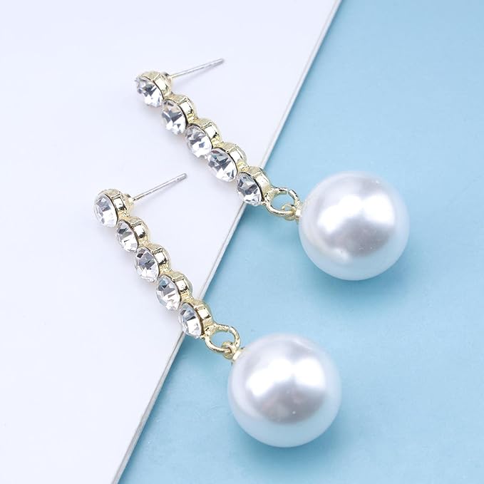 Vintage Pearl Drop Earring Gold Rhinestone