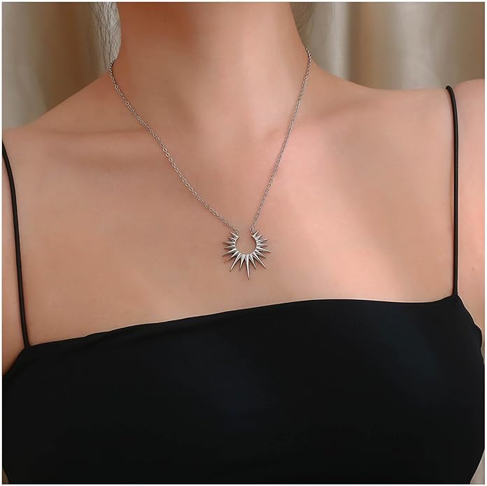 Vintage Sunburst Pendent Necklace Hollow Sunburst Necklace Moonstone