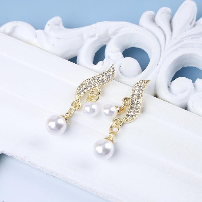 Vintage Crystal Pearl Drop Earrings Sparkly Leaf Earrings