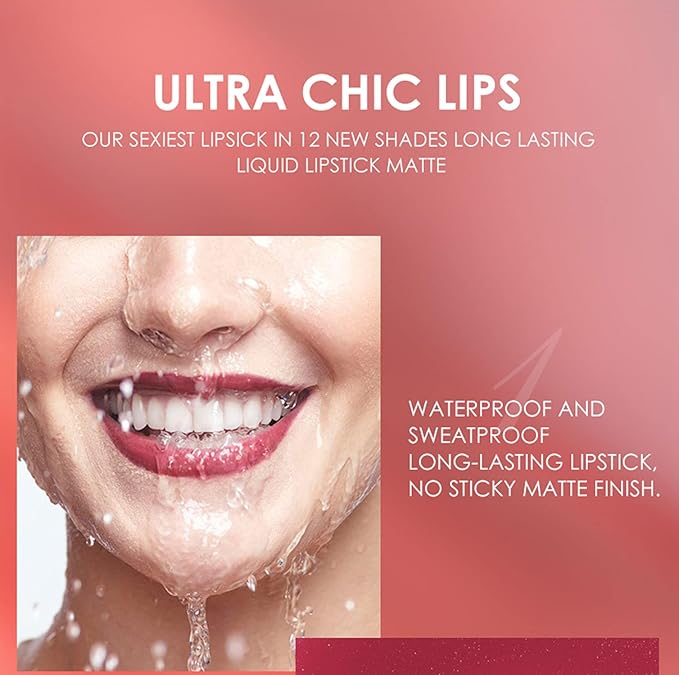 URQT Lip Liner and Lipstick Set, 6pcs Long Lasting Matte Liquid Lipsticks + 6 Matching Smooth Lip Liners, Waterproof, Full Coverage, Gift Set