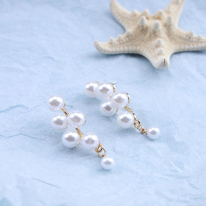 Boho Pearl Drop Earrings Long Pearl Tassel Earrings