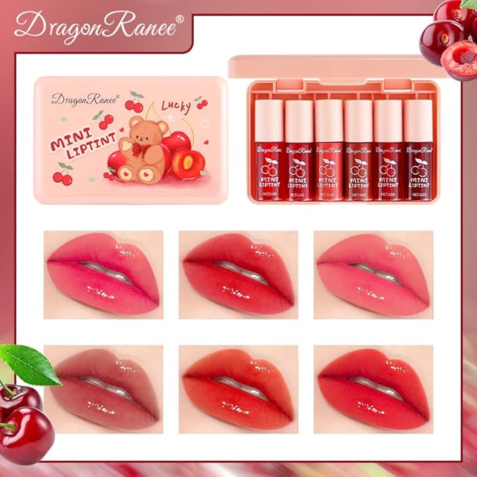 6 Colors Lip Tint Stain Set, Korean Lip Gloss Matte Velvet Lip Stain, Multi-Use Cheek and Lip Tint Moisturizing Mini Liquid Lipstic, Non-Stick Cup, Lightweight, High Pigment, Long-Lasting, Vivid Color