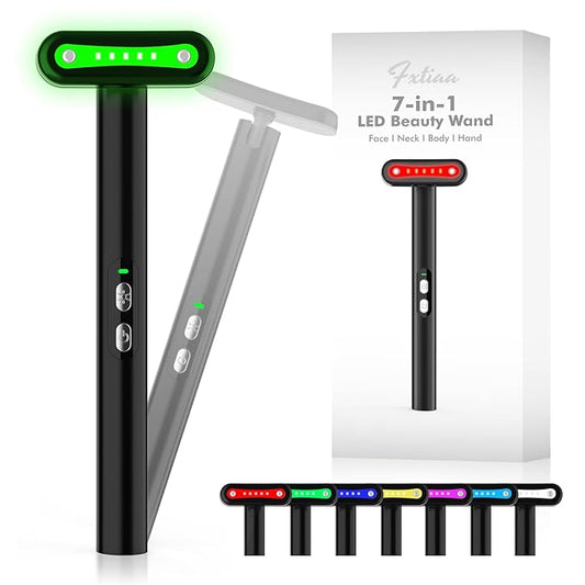 Led-Light-Therapy, 7 Color Face Skincare Wand with Facial Massager LED Face Skin Rejuvenation for Face & Neck & Eye Skincare Equipment Red Light Wand(Green)