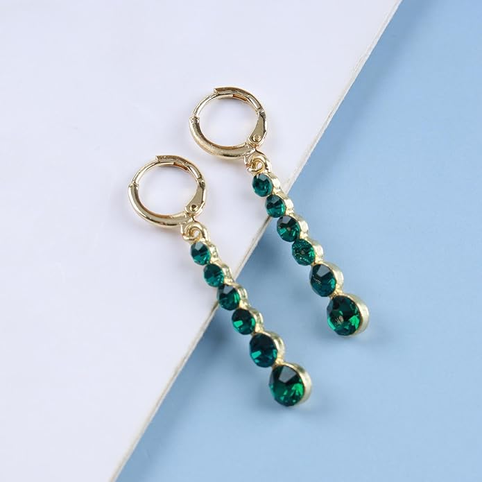 Vintage Crystal Emerald Drop Earrings Emerald