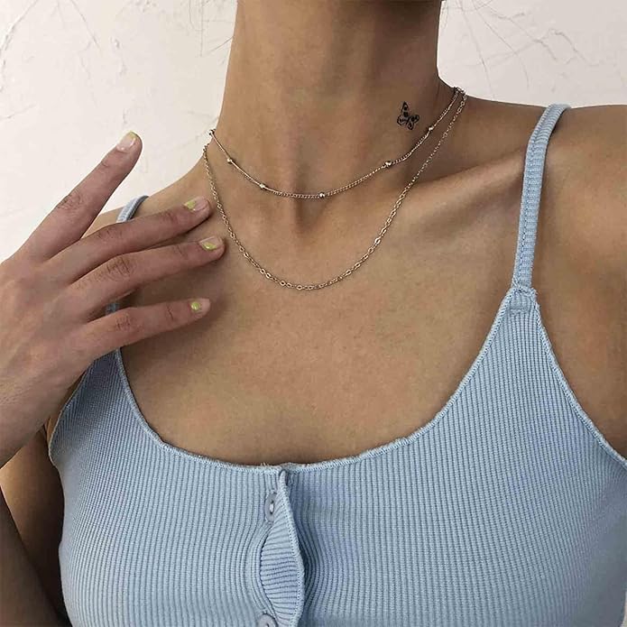 Boho Layered Satellite Choker Necklace Gold Ball Chain