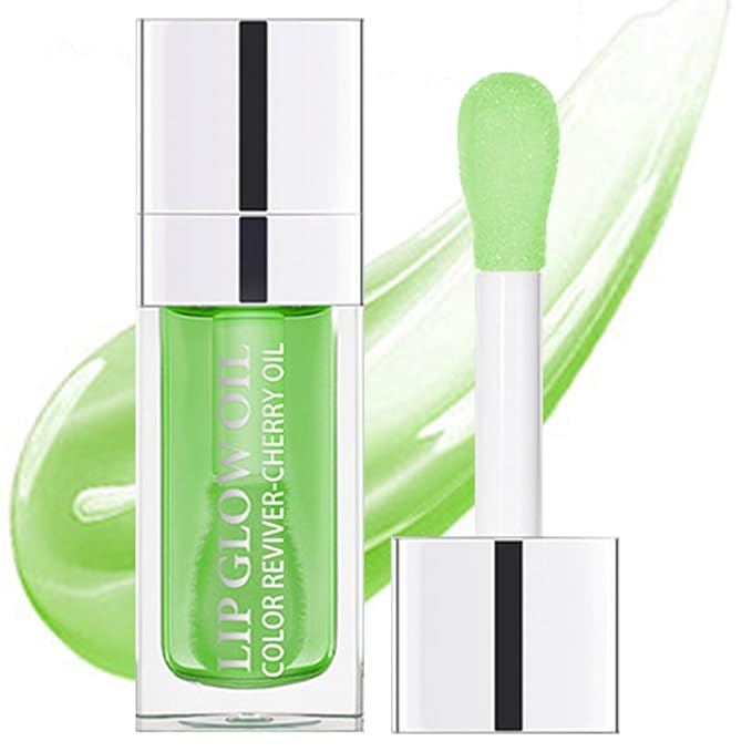 Hydrating Lip Oil for Women, Glossy Lip Color, Transparent Lip Gloss for Nourishing Lip and Make Lip Full, Moisturizing Liquid Tinted Lip Balm for Lip Care, 0.2oz (Apple Green #016)