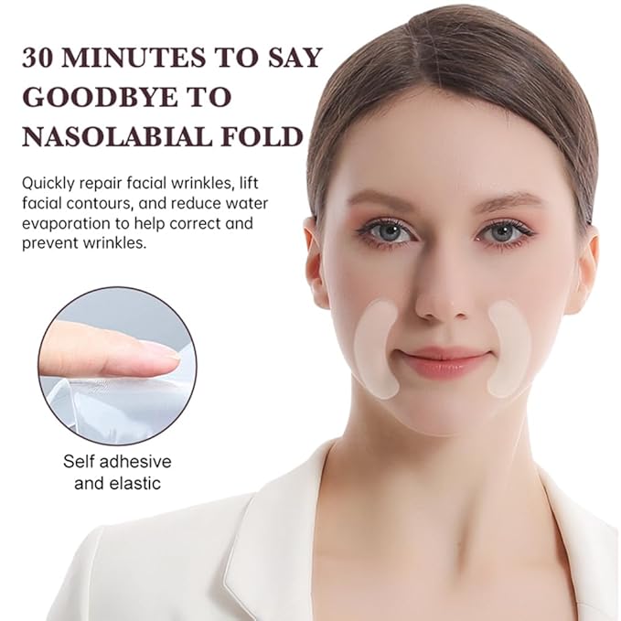 Smile Lines Wrinkle Patches Hydrogel, Reusable Anti-Aging Facial Patches for Mouth, Hypoallergenic Silicone Gel Sleep Face Tape, Smooth Fine Lines and Nasolabial Folds(Smile-3 Pcs)