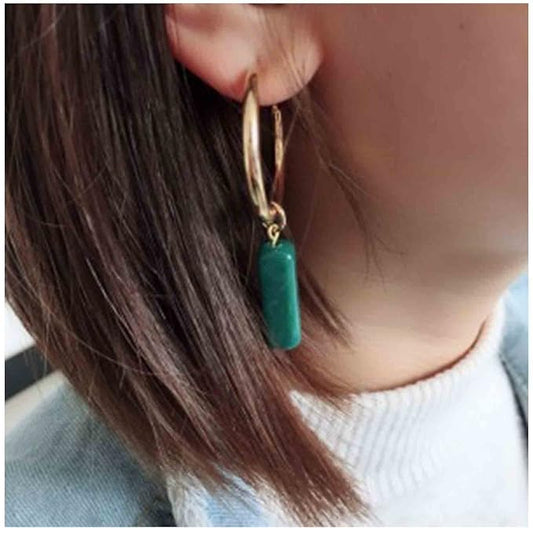 Boho Rectangle Green Jade Earrings Green Marbled Earrings