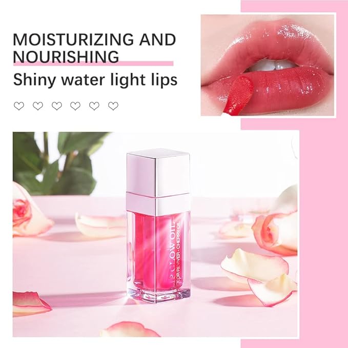 Charm Kiss Hydrating Lip Glow Oil Plumping Lip Gloss Glitter Plumping Lip oil Tinted Lip Balm Lip Care Transparent Toot Lip Oil Tinted, Glass Lip Glow Oil Fresh Texture, Long Lasting Nourishing