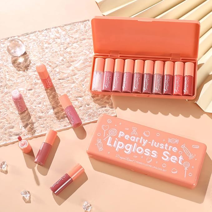 Charm Kiss 10 Colors Lip Stain Tint Set, Watery Finish Lip Tint Stain Korean Lip Gloss,Multi-use Lip and Cheek Tint,Moisturizing Waterproof Long Wear,High Pigment,Non-Sticky,Non-fading,Vivid Color