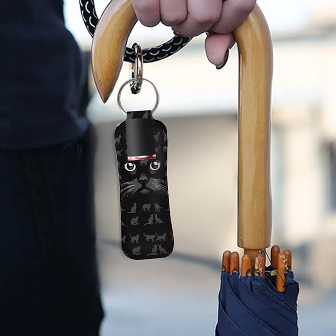 Bulopur Black Cat Face Chapstick Holder Keychain Bulk, Lipgloss