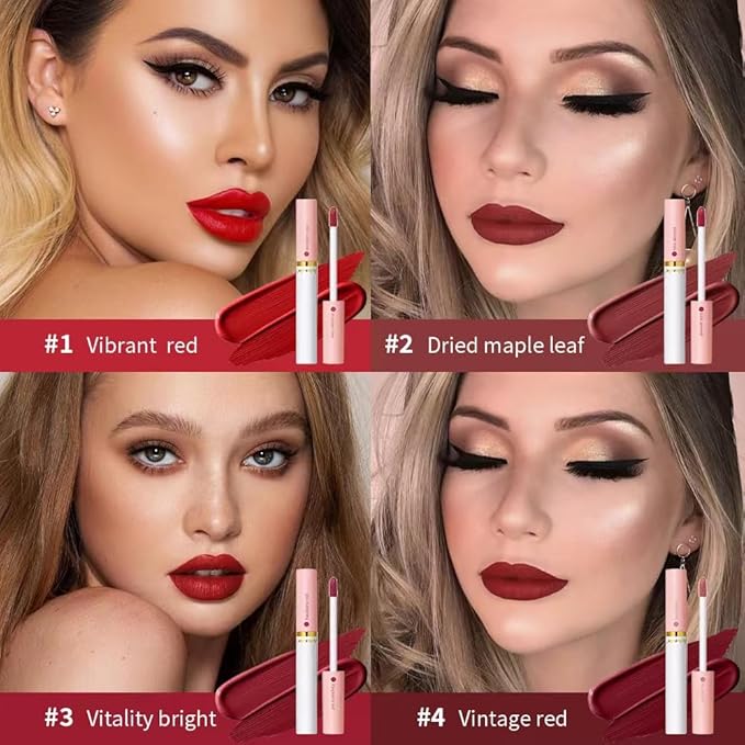 4 Colors Matte Cigarete Lipstick Set,24-Hour Long Lasting Waterproof Matte Lipstick Tube Sexy Nude Lady Lipstick lip gloss (1#)