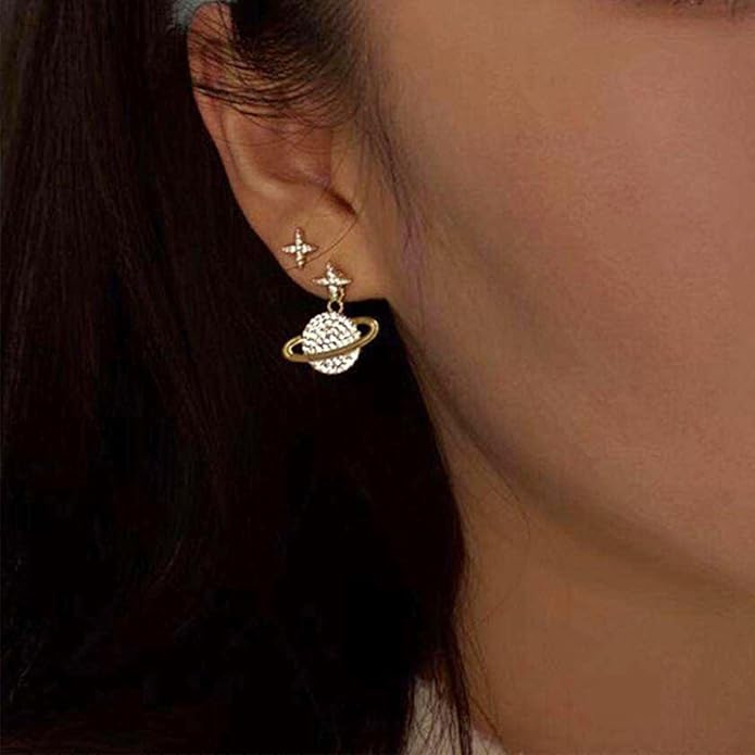 Crystal Saturn Planet Jacket Earrings Vintage