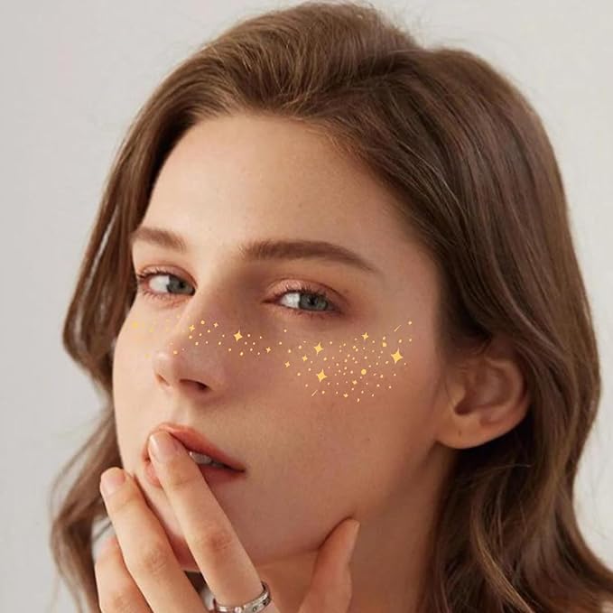 8 PCS Makeup Patches,Gold Face Glitter Makeup Speckles,Glow Women