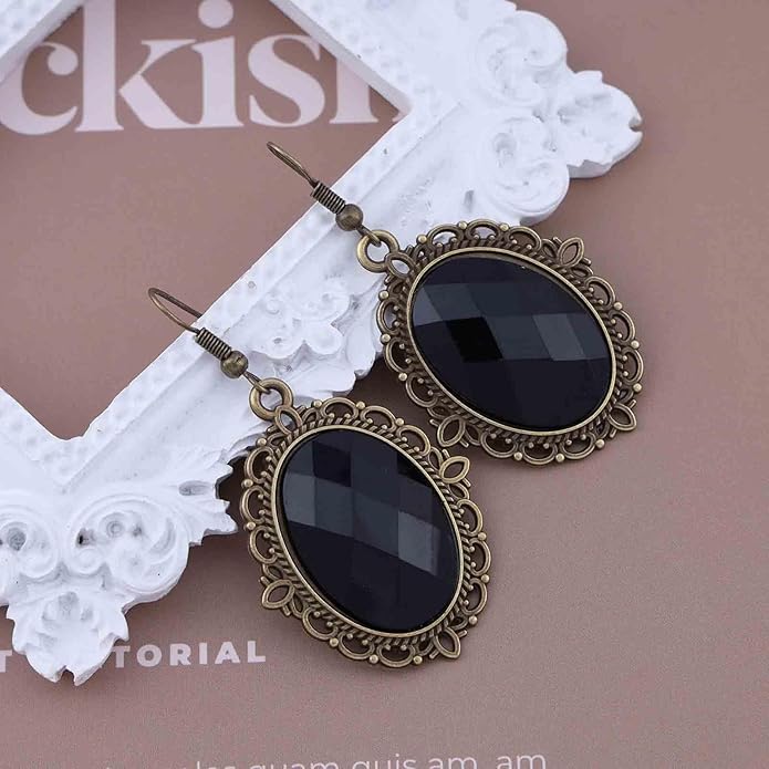 Vintage Black Crystal Drop Earrings Oval