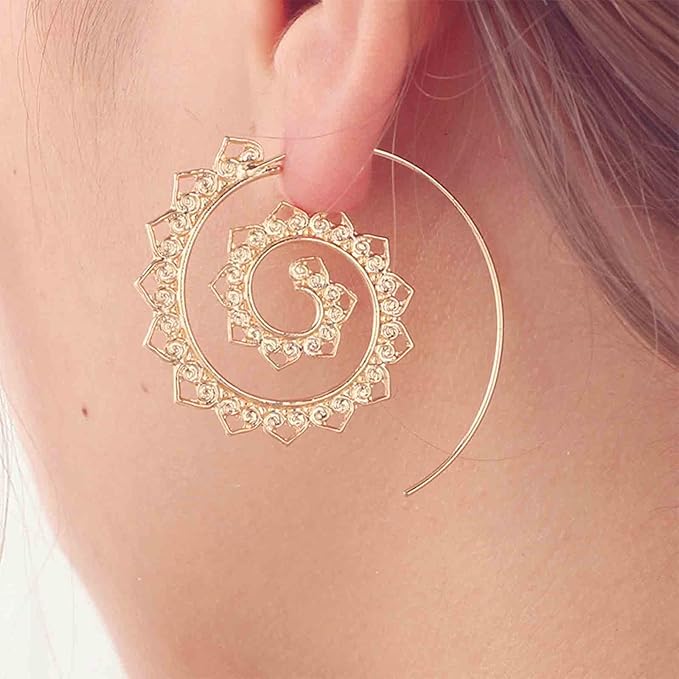 Bohemia Mandala Spiral Earrings Gold Vortex Gear Earrings