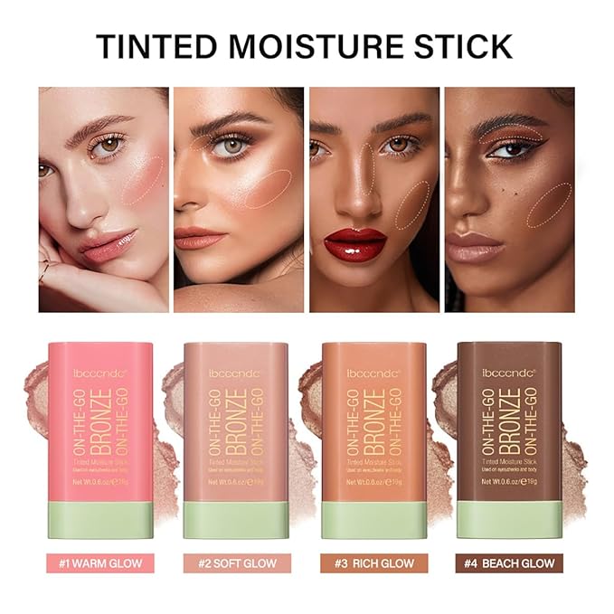 Multi-Use Makeup Blush Stick, Tinted Solid Moisturizer On-the-Go Warm Glow)