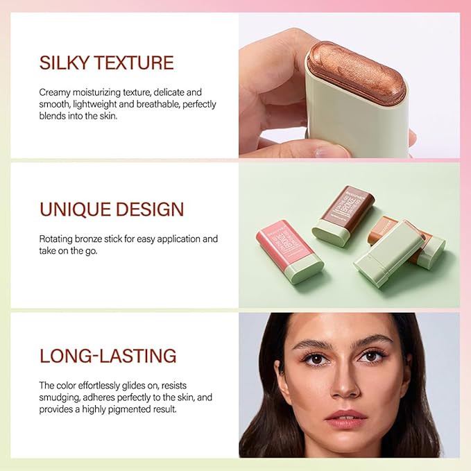 Multi-Use Makeup Blush Stick, Cream Blush Stick, Tinted (1#Warm Glow)