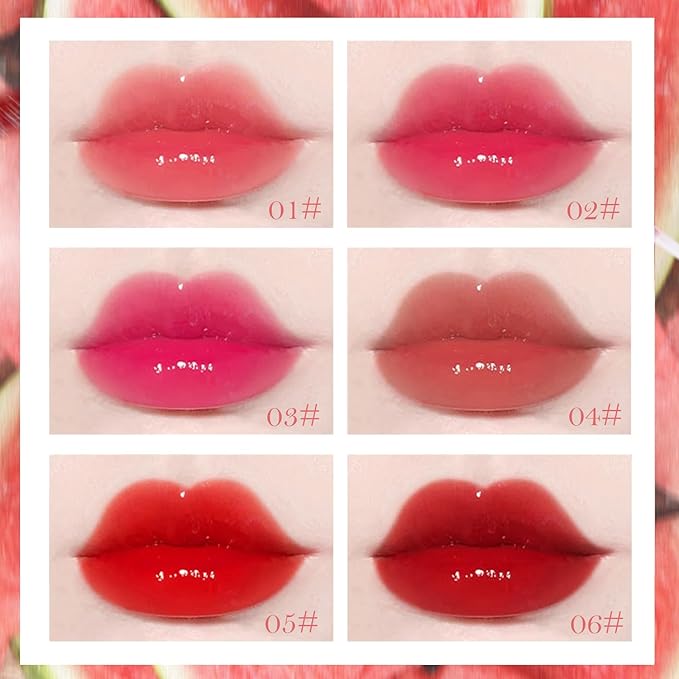 Sulily 6 Colors Lip Gloss,korean Waterproof Lip Tint Stain Moisturizing Natural Mini Liquid Lipstick,Multi-use Lip and Cheek Tint,Non-Stick Cup, High Pigment Long-Lasting lip stain,Watermelon