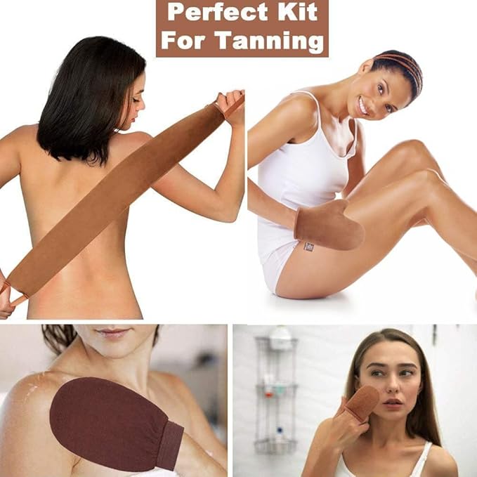 GAIYAH Self Tanning Mitt Applicator Kit, With Back Lotion Applicators For Your Back, Exfoliator Glove and Finger Face Mitt