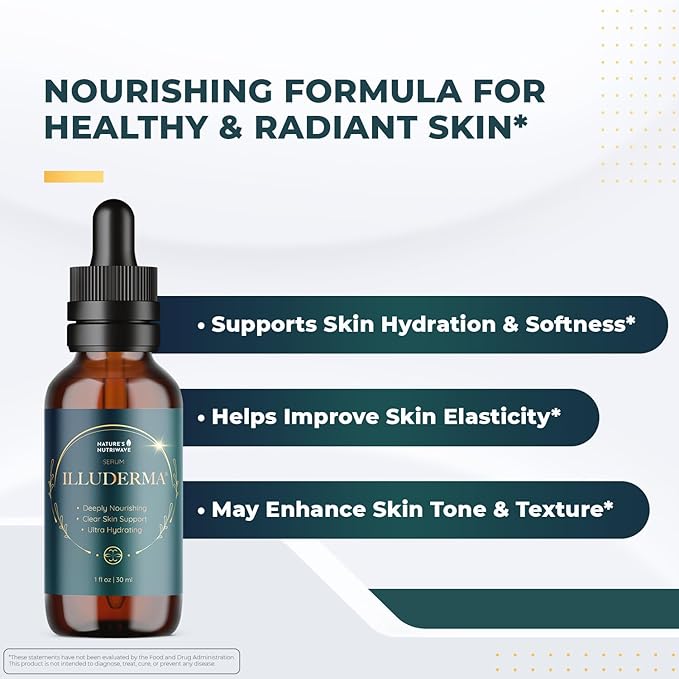 Illuderma Serum – 100% Natural Facial Serum with 16 Beneficial Ingredients for Hydrated, Nourished Skin – 1 Oz, 30ml, 3 Month Supply