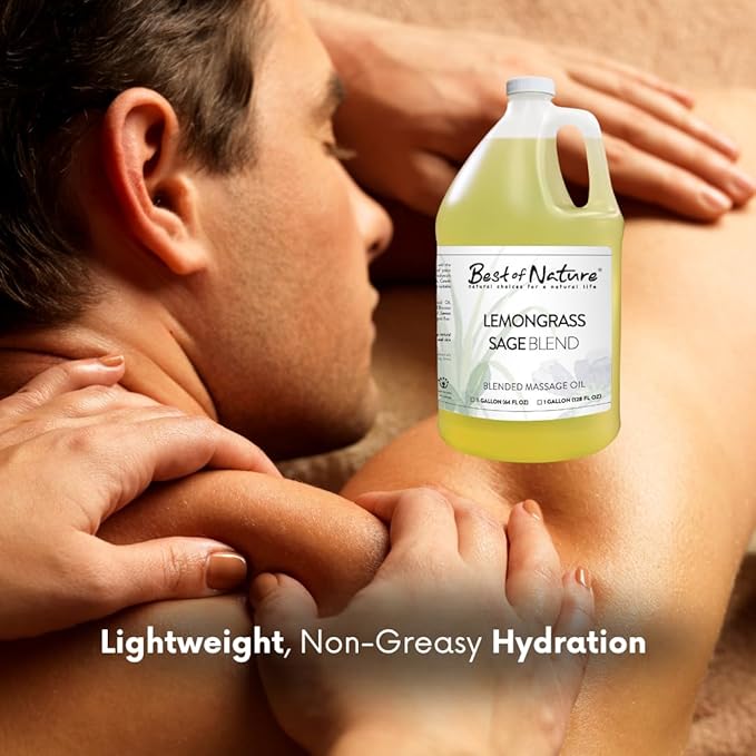 Best of Nature Lemongrass and Sage Massage Oil Blend - Non-Greasy Aromatherapy Massage Oil for Body, Skin & Face, Crafted with Pure Essential Oils, Gallon (128 fl oz)