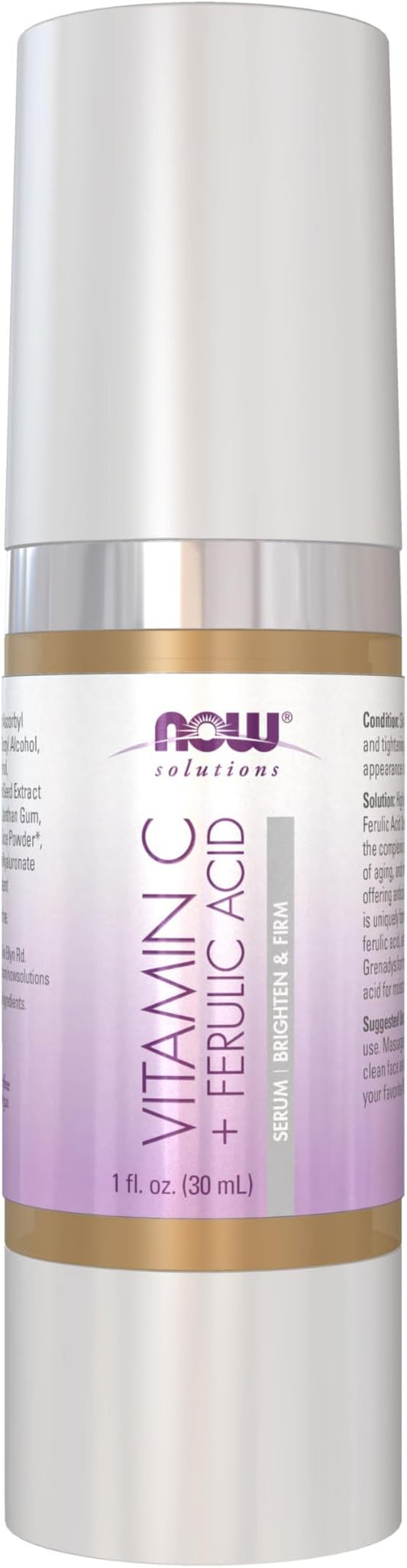 NOW Foods Solutions, Vitamin C Serum Plus Ferulic Acid, Skin Brightening and Tightening, Highly Concentrated, 1-Ounce