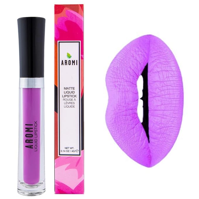 Aromi Pink Lilac Matte Liquid Lipstick | Bright Purple Lip Color, Smudge Proof, Waterproof, Long-lasting, Vegan, Cruelty-free (Pink Periwinkle)