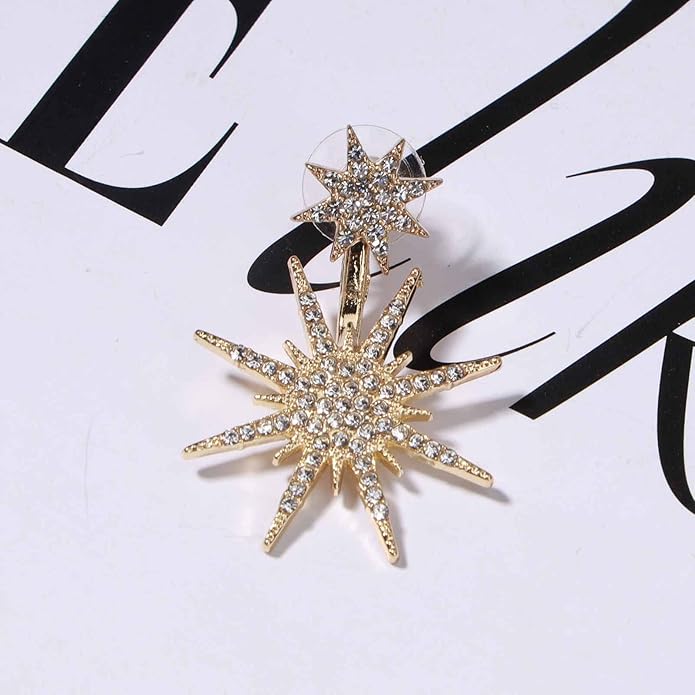 Starburst Jacket Earrings Gold Rhinestone Sun Earrings Front