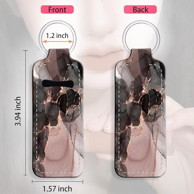Chapstick Holder Keychain Holder Neoprene Lip Balm Lipstick Lip Gloss Holder Travel Accessory for Girls Women Gift(Black Pink Marble)
