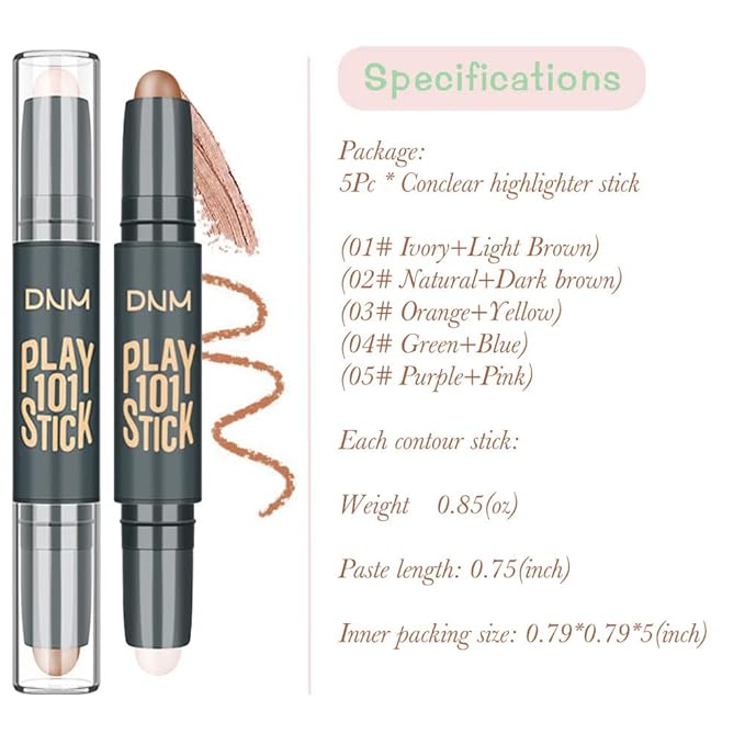 5Pcs Cream Contour Sticks Makeup Kit,Primer Face Makeup Blur Stick