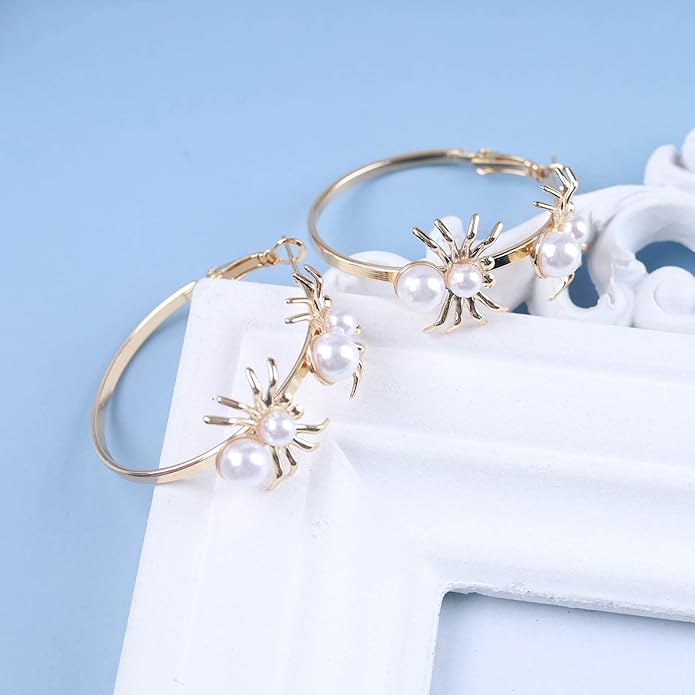 Vintage Hollow Circle Drop Earrings Pearl Spider Dangle