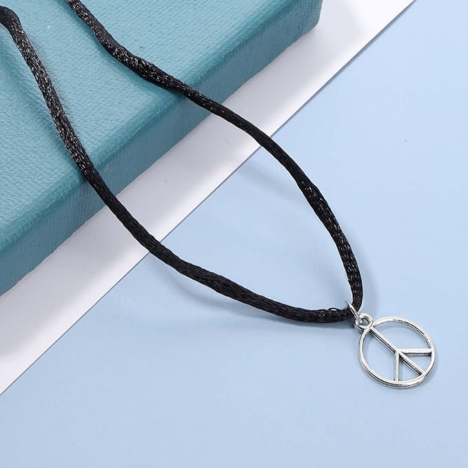 Boho Peace Choker Necklace Black Cord Circle Necklace