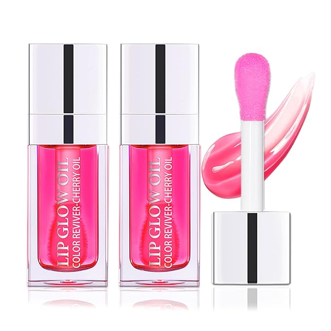 2 PCS Plumping Lip Glow Oil (RASPERRY), Clear Tinted Lip Gloss Set, Moisturize Nourish and Enhance Your Lips with a Natural Long-Lasting Shine - Perfect for Any Occasion