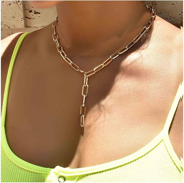 Boho Link Chain Y Necklace Gold