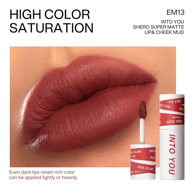 INTO YOU Matte Lipstick, Super Stay Lipstick for Women, Waterproof, Long Lasting Lipstick, High Impact Lipcolor with Lightweight Lip Mud Texture, Dual-use for Lips and Cheek, Red Lipstick (EM13)
