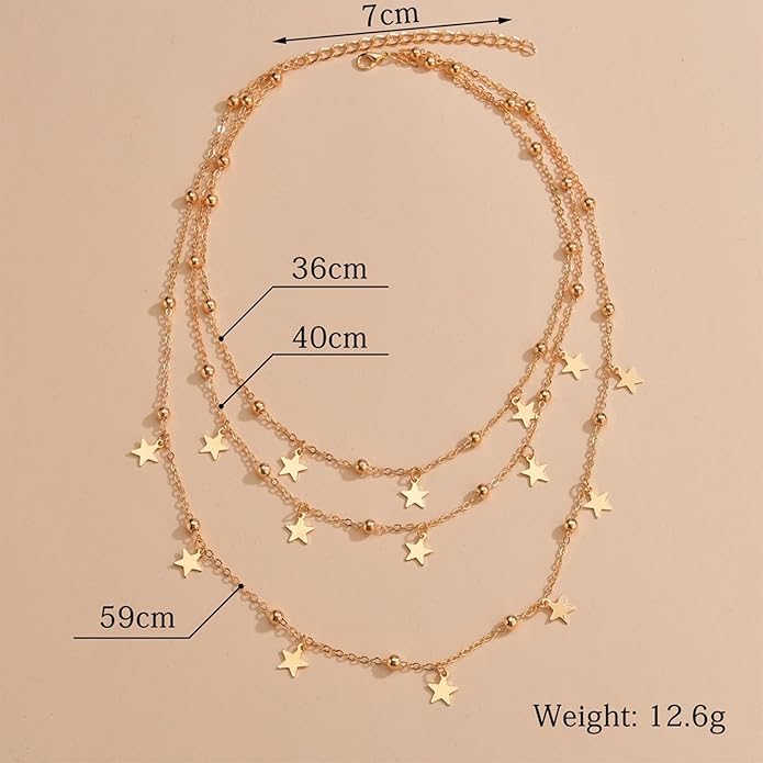 Vintage Layered Star Dangle Necklace Star