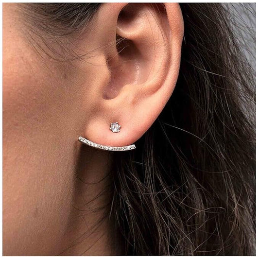 Crystal Bar Ear Climber Earrings Silver