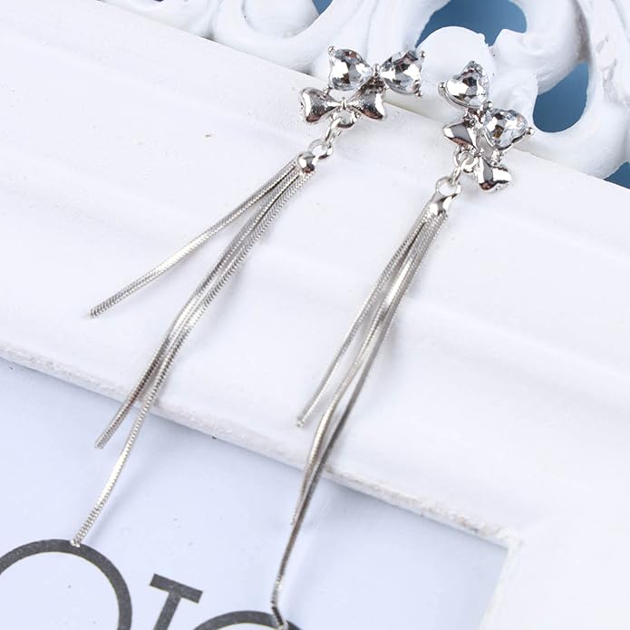 Vintage Crystal Bow Chain Drop Earrings