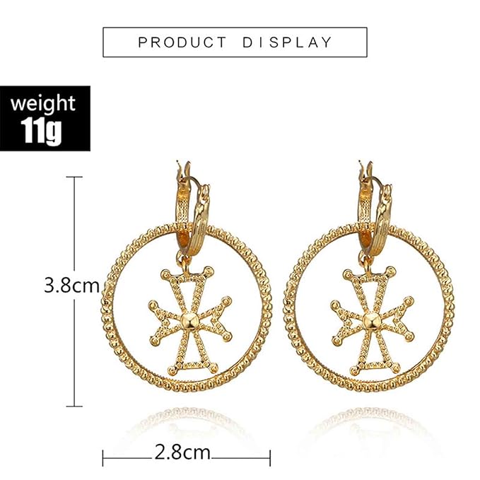 Punk Circle Cross Earrings Gold Circle Drop Dangle